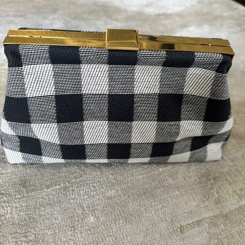 Mansur Gavriel gingham canvas chainlink clutch